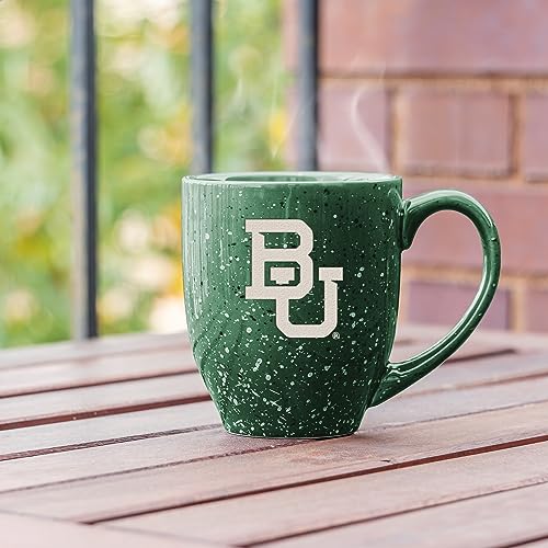 Image of Rico Industries NCAA Baylor Bears Green Personalized 16 oz Team Color Laser Engraved Speckled Ceramic Coffee Mug