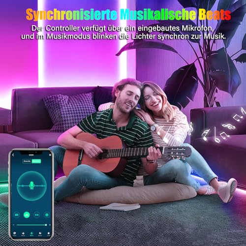 Tenmiro LED Strip 30m(15m×2), RGB LED Streifen Musik Sync Selbstklebend Led Lichterkette mit Fernbedienung und APP, Dimmbar Farbwechselnd Timer Led Band für Gaming,Party,Zimmer Deko