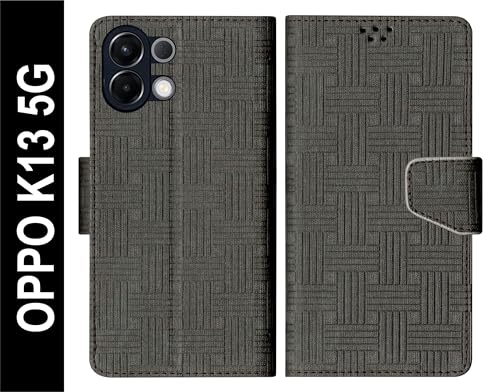 Image of SBMS Flip Cover for Oppo K13 5G Back Cover Case with Magnatic Closure | Inbuilt Stand | Card & Money Pocket (MatBlack)