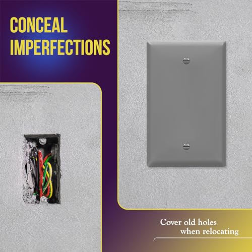Image of ENERLITES 10 Pack Mid-Size Blank Wall Plate Cover, No Device, 1-Gang, Gray | Medium size 4.88 inch x 3.11 inch, cover unused electrical box /outlet /switch, unbreakable polycarbonate, UL-listed, easy to install
