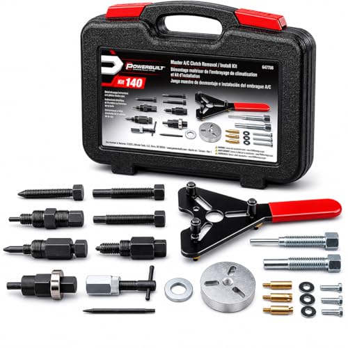 Powerbuilt Master AC Clutch Removal & Installation Tool Kit, Service Automotive AC Compressor Clutches, Holding Tool, Installer, Remover - 647756, Black, 23 Piece