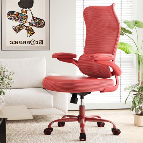 Image of TRALT Office Chair Ergonomic Desk Chair - Gaming Chair with Lumbar Support | 330 LBS Home Office Desk Chairs , Reading Chair with Flip-up Armrests, Comfortable Computer Chairs (1, RED)