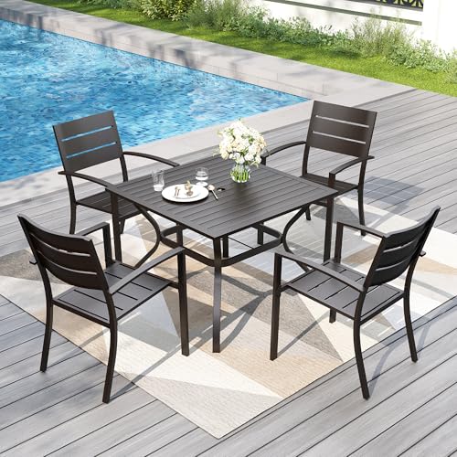 Image of PHI VILLA Stackable Patio Dining Chairs Set of 2, Wrought Iron, Black | All-Weather, 22.8 inchD x 19 inchW x 35 inchH, Supports 300 lb, For Deck, Perfect for patio,porch,deck,