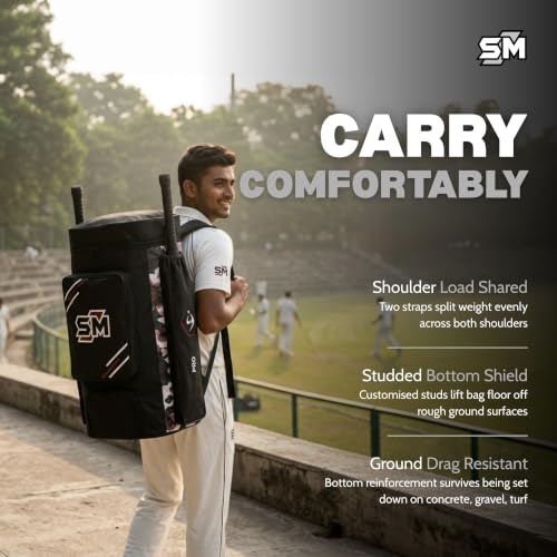 Image of SM Pro Duffle Cricket Kit Bag | Cricket Bag | Dual Bat Pockets | Ripstop Hard-Wearing Fabric | Lockable U-Zip | Rust-Proof Runners | Studded Base Protection | Full Kit Storage