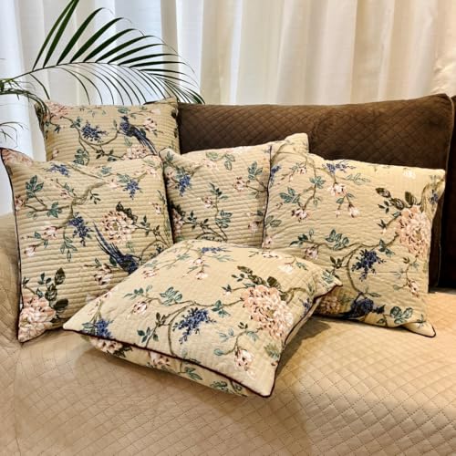 Image of Jaipur Weaves Cushion Cover 16 Inch X 16 Inch - Set of 2, Pure Cotton,180 TC, Bird Themed, Decorative Soft Floral Cushions for Sofa /Bed /Chair, Gift for Home Decor (Garden Cream, 2)