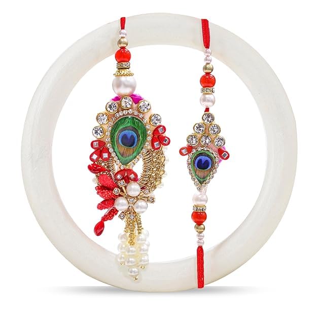 TIED RIBBONS Rakhi for Brother and Bhabhi - Couple Bracelet Rakhi Set of 2 with Roli Chawal Combo Set - Lumba Rakhis for Bhaiya Bhabhi - for Rakshabandhan
