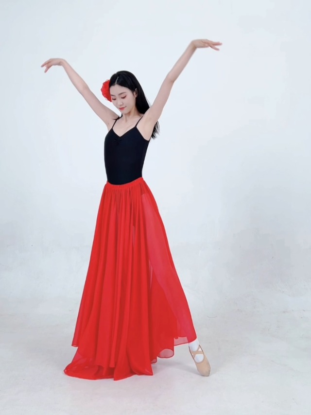 Dames 720 graden dubbellaags grote swing rok elegante chiffon