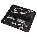 GEMEK Pet Cat Dog Grooming Scissors Set 4 Stück Edelstahl Professional Pet Trimmer Kit - 7,5 Zoll gerade Schere, Ausdünnung Schere, gebogene Schere, Grooming Kämme – Bild 2