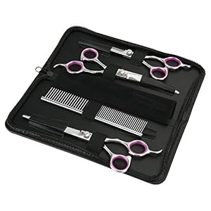 GEMEK Pet Cat Dog Grooming Scissors Set 4 Pieces Stainless Steel Professional Pet Trimmer Kit - 7.5 inch Straight Cutting Scissors, Thinning Shears, Curved Scissors, Grooming Combs GEMEK Pet Cat Dog Grooming Scissors Set 4 Pieces Stainless Steel Professional Pet Trimmer Kit – 7.5 inch Straight Cutting Scissors, Thinning Shears, Curved Scissors, Grooming Combs