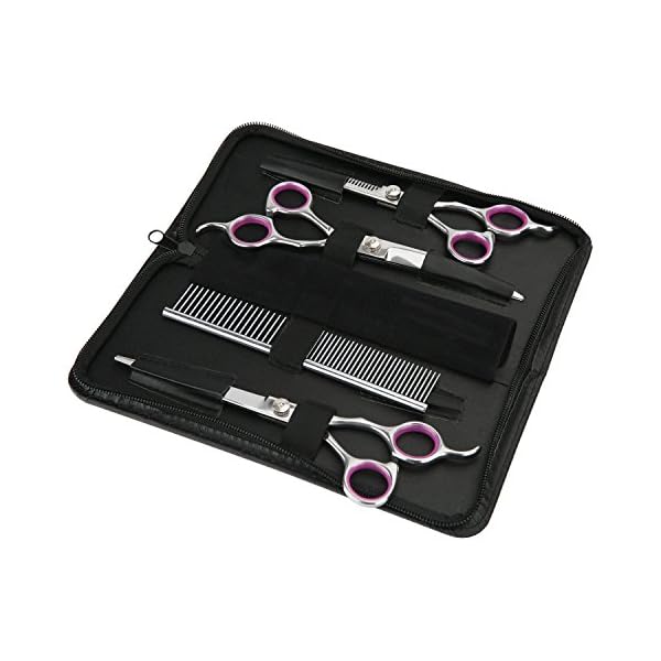 GEMEK Pet Grooming Scissors Set 4 Pieces Stainless Steel Pet Trimmer Kit Used for Dog Cat and More Pets – with 7.5-inch Cutting Scissors, Thinning Shear, Curved Scissors, Grooming Comb (Standard) GEMEK Pet Grooming Scissors Set 4 Pieces Stainless Steel Pet Trimmer Kit Used for Dog Cat and More Pets – with 7.5-inch Cutting Scissors, Thinning Shear, Curved Scissors, Grooming Comb (Standard)