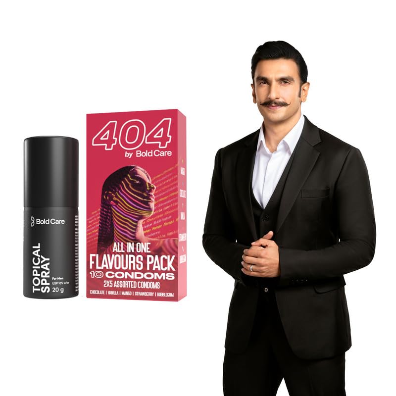 Image of Bold Care EXTEND Non-Transferable Spray for Men (Pack of 1) + Bold Care 404 All-In-One Multi-Flavour Condoms Pack - 2 x 5 Assorted condoms in each pack - (Pack of 10) - Combo