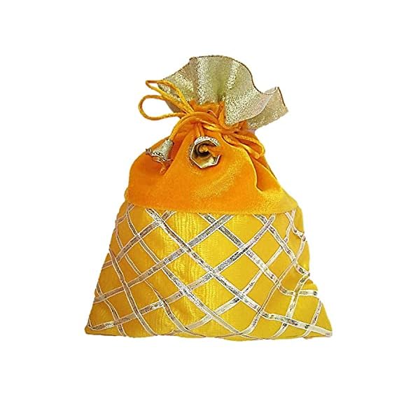Srajan Festival & Wedding Gifting Criss Cross Gota Patti Velvet Multicolour Shagun Return Gift Pouch | Potli for Return Gifts Bag (Pack of 8) - Image 5