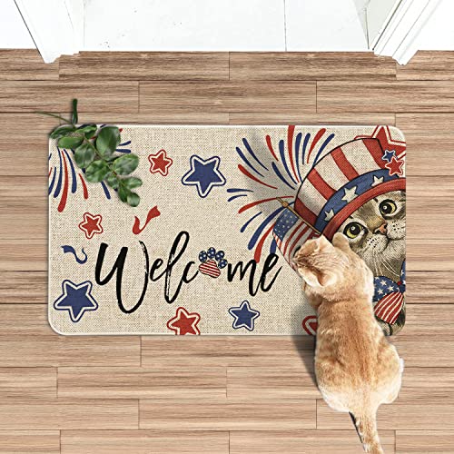 Roszwtit-4th-of-July-Door-Mat-30-X-17-Inch-Independence-Day-Cat-Doormat-Indoor-Outdoor-Entrance-Floor-Mat-Non-Slip-Patriotic-Memorial-Day-Home-Decor-Rubber-Welcome-Mats Roszwtit 4th of July Door Mat 30 X 17 Inch Independence Day Cat Doormat Indoor Outdoor Entrance Floor Mat Non Slip Patriotic Memorial Day Home Decor Rubber Welcome Mats