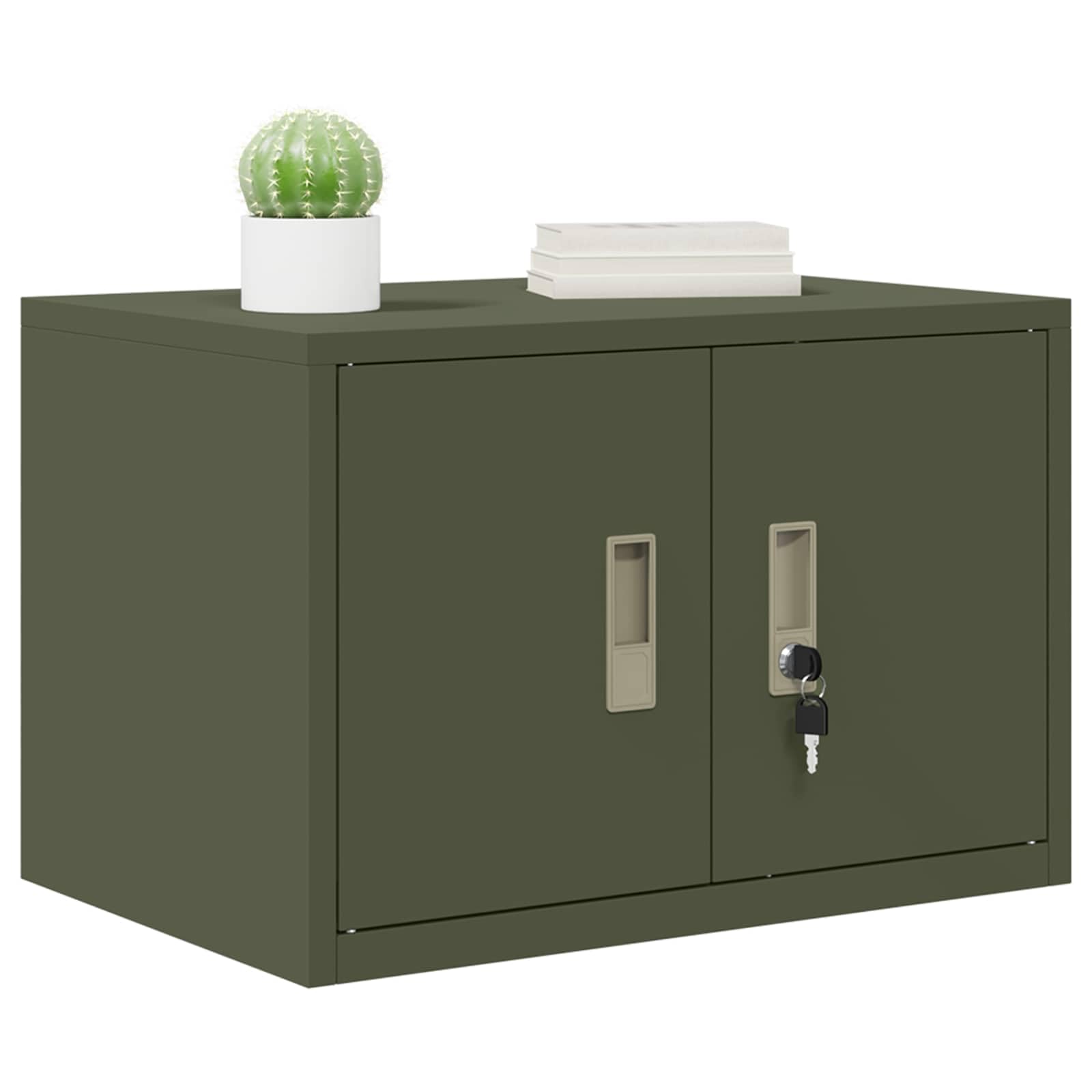 vidaXL Armoire de Rangement Vert Olive 60 x 40 x 40 cm Acier, Armoire de Bureau Moderne, en Acier rectangulaire, fermant à clé, Espace généreux, Meuble Industriel, Solution Robuste