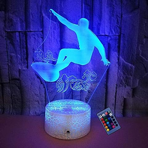 Optical Illusion 3D Surf Night Light 16 Colors Changing USB Power Remote Control Touch Switch Decor Lamp LED Table Desk Lamp Brithday Children Kids Christmas Xmas Gift Cover