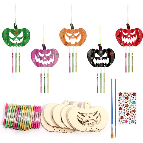 DELAESI Halloween Kürbis Windspiel DIY Set 9 Stück Kürbis Windspiel Bastelset für Halloween Herbst