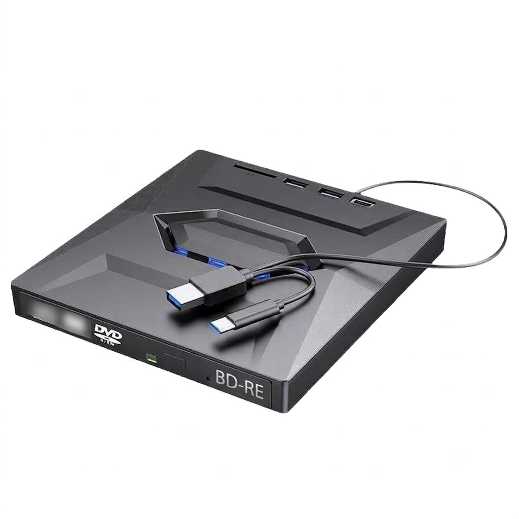 Lecteur Blu-ray Externe 7 en 1 pour PC, USB 3.0 Type-C, Masterizzatore BD/DVD/CD Portatile con 3 Porte Hub USB e Lettore di Schede SD/TF, Compatibile con Sistemi macOS, Windows e Linux (for Blu-ray)