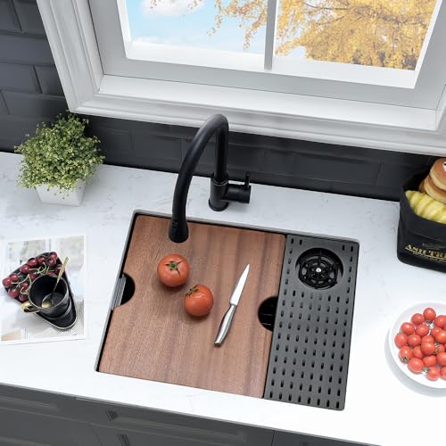 VASOYO Black Deep Undermount Kitchen Sink for Modern Kitchen with Glass Rinser - Durability and Style - 16 Gauge Single Bowl - Kitchen Sink
