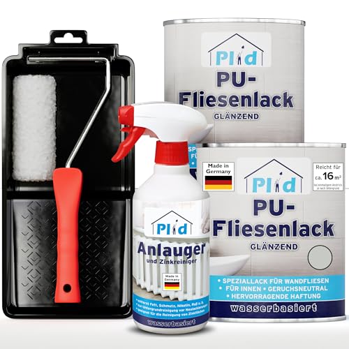 plid Pintura para azulejos de baño y cocina (resistente a la humedad), color gris claro, 1,5 l, pintura de azulejos y barnizado para interiores, color de barniz 3 en 1, fabricado en Alemania