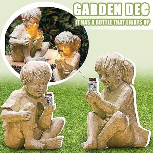Estatua de Niña de Resina con Luz Solar para Jardín miniatura 3