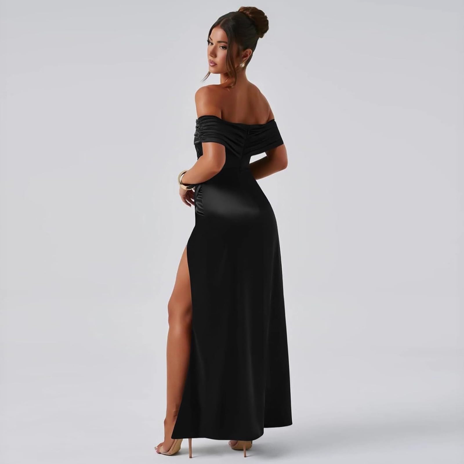 Robe de Soirée Femme Sexy sans Manches Robe Longue Epaules Dénudées MidiRobe Elégant Fendue Slim Bodycon Robes d'Été Robes de Gala Dos Nu pour Cocktail Nuit Clubbing Fête