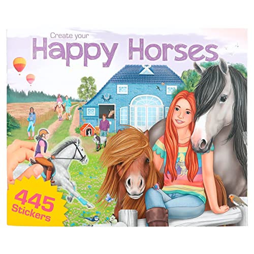 Depesche Depesche-0012502 12502 CREA Felices 24 páginas para Crear Bonitos Mundos de Caballos, Libro para Colorear con 6 Hojas de Pegatinas, Multicolor, zzzz-s