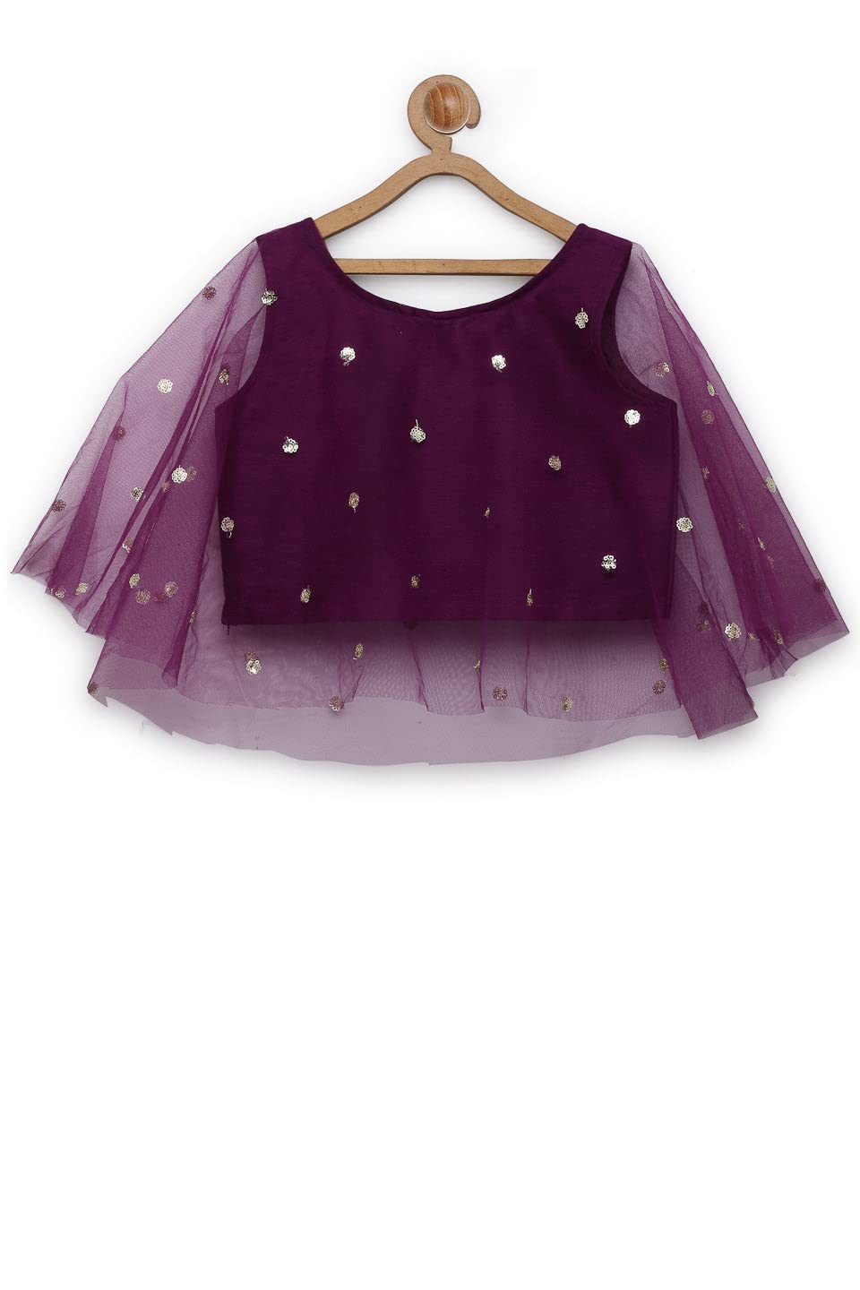 studio rasa Kids Girls Net Sequins Embroidered Cape Top for Festive Wedding (GTC12216/3-4_Purple_3-4Y) 2