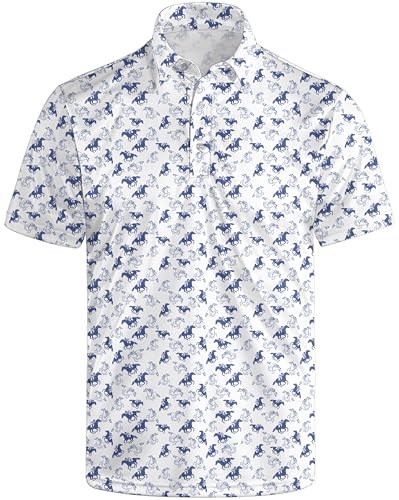 INZVKJLU Kentucky Horse Racing Derby Golf Shirts for Men Polo Shirt Short Sleeve Golf Polos Shirts Quick-Dry Outfits Gifts