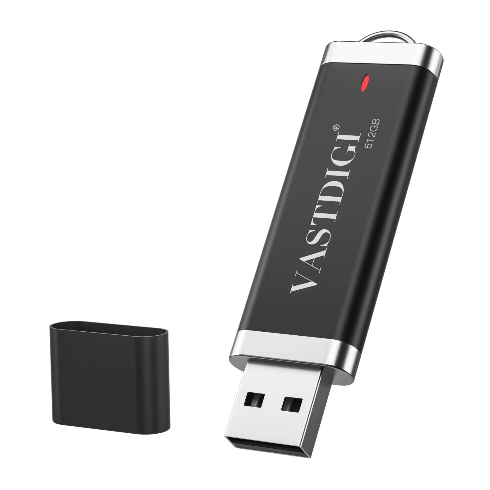 VASTDIGI USBメモリ 512GB USB 2.0 ハイスピード キャップ/ストラップホール付き/LEDインジケータ付き Windows 7/8/9/10/11をサポート 容量不足解消 に適合する 写真/ビデオ/音楽/ファイルのバックアッフ ブラックラッシュメモリドライブ 環境に優しいABSシェル