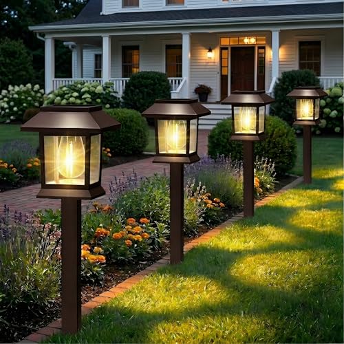 Benany Solar Outdoor Lights, 12 Pack Solar Pathway Lights Waterproof, Landscape Lighting for Path Walkway Lawn Garden Yard Outside Décor, Brown