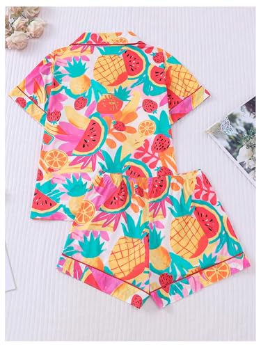Image of Verdusa Women's 2 Piece Sleepwear Button Down Pajama Sets Short Sleeve Shirt and Shorts