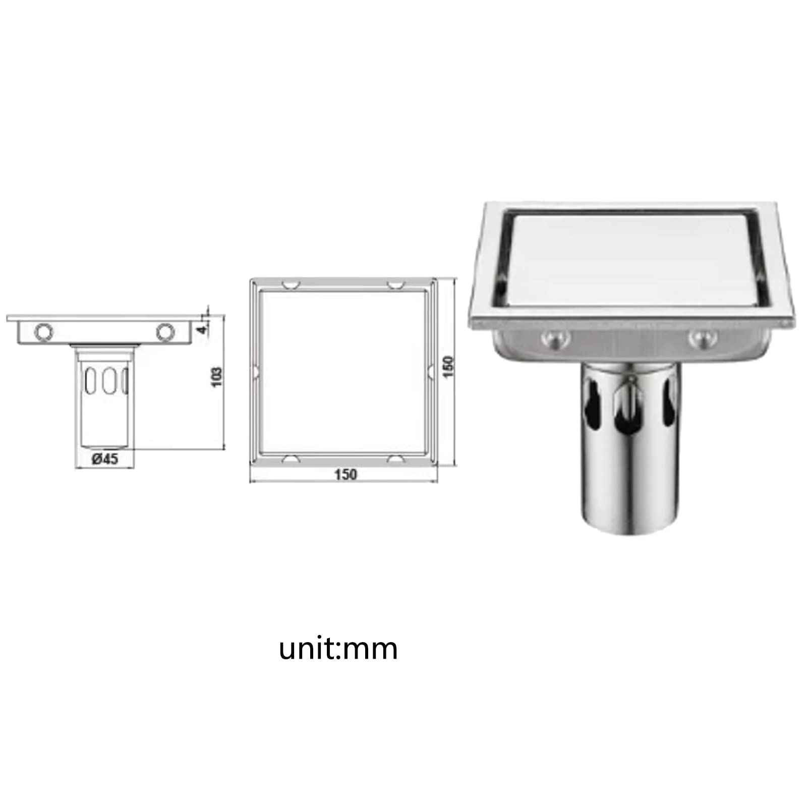 Drain de Douche en Acier Inoxydable 304
