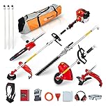 BU-KO 52cc Long Reach Multi Functional Garden Tool: Strimmer, Brush Cutter, Extendable Hedge Trimmer, Pruner Chainsaw, Grass Trimmer, 3x 75cm Extension Poles, Toolbag