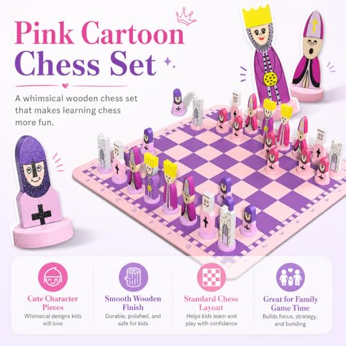 Set de ajedrez infantil JORMONY tablero rosa 11.8" miniatura 3