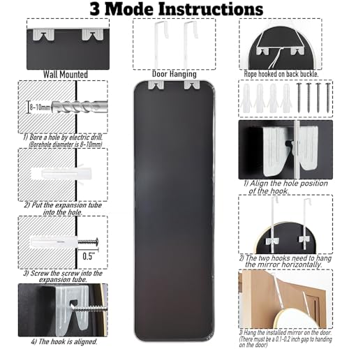 Scwf-Gz 47X14 Mirror Full Body Length Door Hanging Rope Hang Wall Mounted Metal Frame Rectangle Mirrors For Bedroom Bathroom Dressing Living Room 47 Inch Silver thumb #1