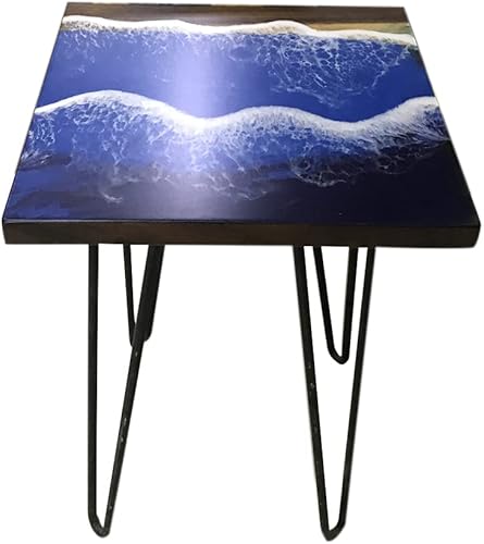 Miniatura 10 de Resina epoxi Decoración de borde natural Mesa de centro de extremo de madera Resina azul Extremo de río Artesanías hechas a mano Mesa Horquilla