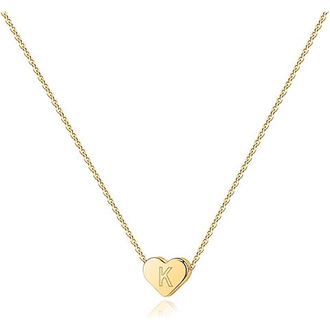 PAVOI 14K Gold Plated Tiny Heart Necklace | Dainty Necklace for Women | Personalized Letter Heart Choker | Adjustable Slider