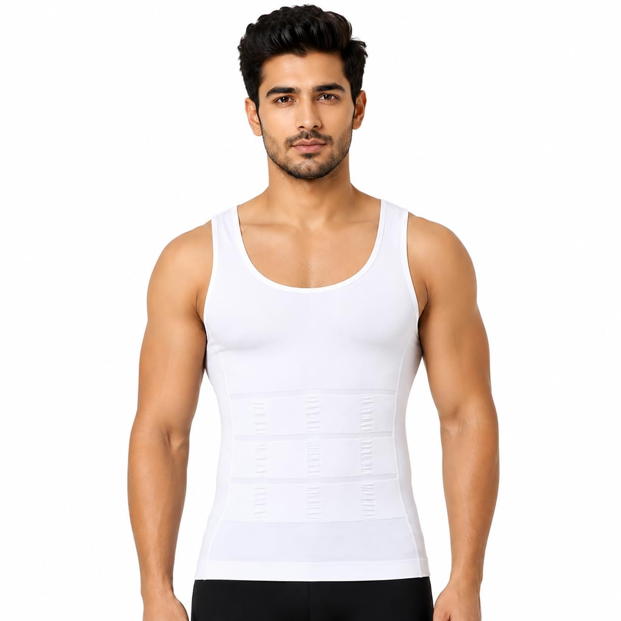 Men’s Slimming Body Shaper Vest | Tummy Control Compression Shirt | Stretchable Abdomen Slimming Innerwear | White/Black-picture-19
