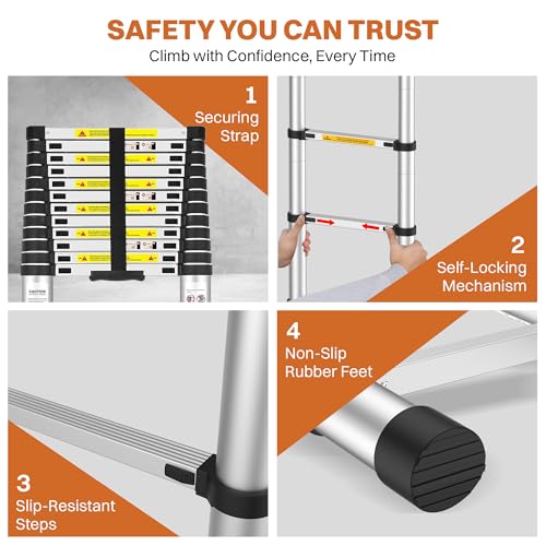 Image of BonKaso VertiPro 5M(16.5Ft) Telescopic Ladder | Aluminum Ladder 13 Steps | Multipurpose for Home & Outdoor use with Self Locking Mechanism | EN131 Certified Max Load Capacity of 150kg