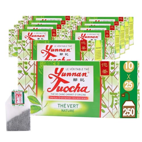 Yunnan Tuocha Zuji Té Verde Natural Orgánico – 250 bolsas (10 x 25 bolsas) – 500 g – Original Yunnan