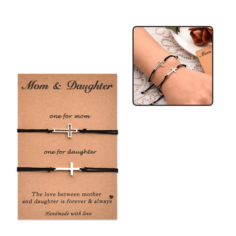 Xiyantiji Cross Matching Bracelets Dad and Daughter Birthday Christmas Gifts for Mom Mother Son Bracelets for Fathers Mothers Day Gift4