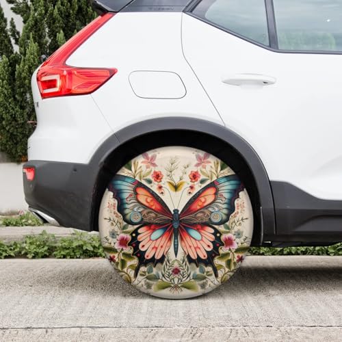 Image of Spare Tire Cover for RV Trailer, Retro Butterfly Flower Tire Covers Universal Fit for Travel Trailer Camper Jeep RV SUV Truck Waterproof Wheel Cover (16 inch for Diameter 29 inch - 31 inch)