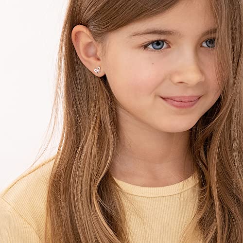 925 Sterling Silver Pink and Clear CZ Butterfly Safety Stud Earrings For Baby Girls- Dazzling Push Back Earrings For Infants, Toddlers, Little Girls & Teens- Safe For Kids With Sensitive Ears3