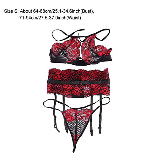 ARTIBETTER 3 Peças Femininas Halter Lingerie Sutiã Sexy Calcinha G Cordão Cinta-Liga de Renda Bodysu