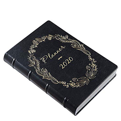 Planificador diario tamaño A5 2020 (enero, 2020, diciembre, 2020), planificador de presupuesto de tapa dura, organizador de estilo de la Biblia, diario semanal, mensual, color negro, color negro A5 Cover