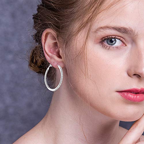 Silver Hoop Earrings for Women, Fashion Lightweight CZ Cubic Zirconia Rhinestone Hoops Gifts White Gold Rose Gold Plated 35mm - 45mm3