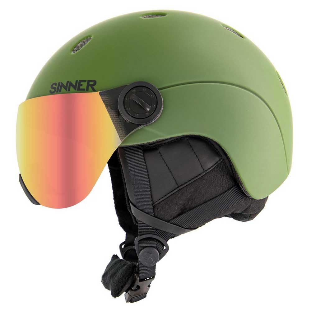 Sinner Titan Visor-Matte Moss Green-Red Mirror Cat.2-M (55-58) Kask Dorosły Czarny, Wielobarwny