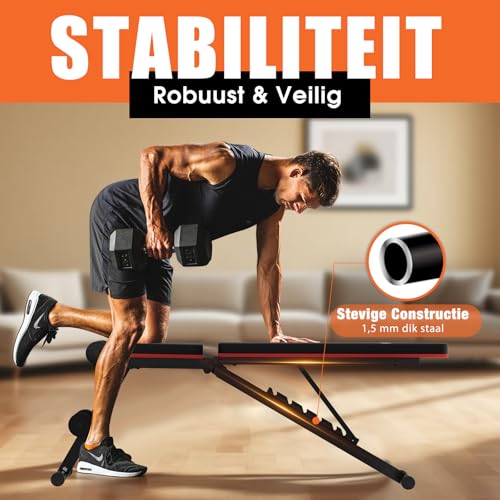 DH FitLife Opvouwbare 8-in-1 halterbank | 80% ruimtebesparende trainingsbank voor totale lichaamstraining thuis | Verstelbare fitnessbank en schuine bank, buikspiertrainer voor homegym - Afbeelding 4