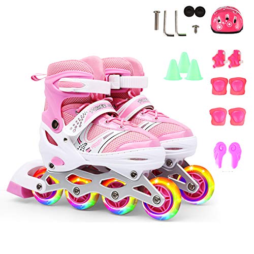 YANXS Patines en Línea para Niños Son Ajustables con Luz Completa hasta LED Ruedas Patines para Niñas Iluminación Divertida para Niñas y Mujeres,Rosado,S