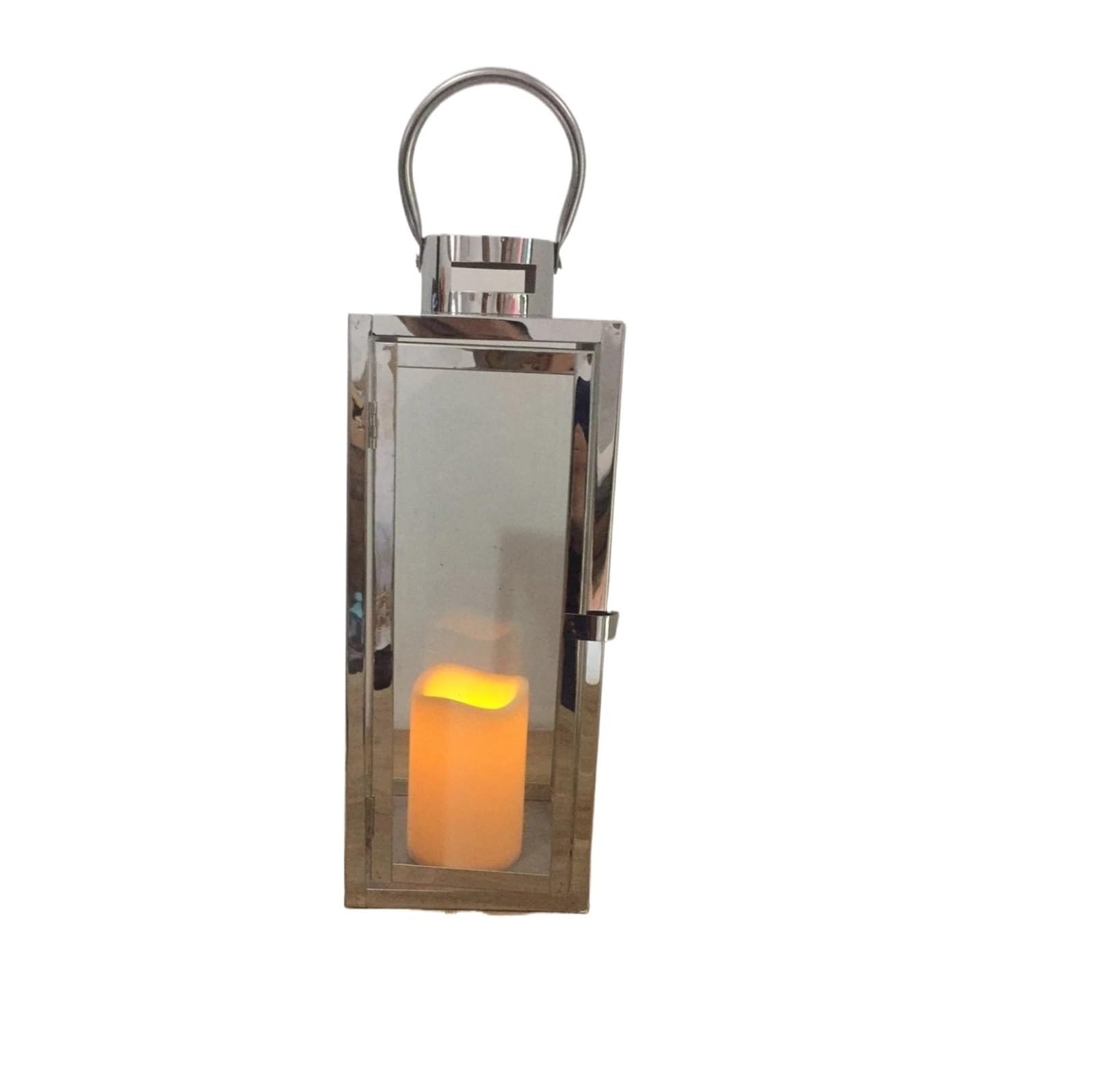 Decorative Lanterns Candle Holder Metal Large WindProof Wind Lamp Wedding Centerpieces Candlestick Crystal Candelabra Lantern(Silver 10X10X23CM)